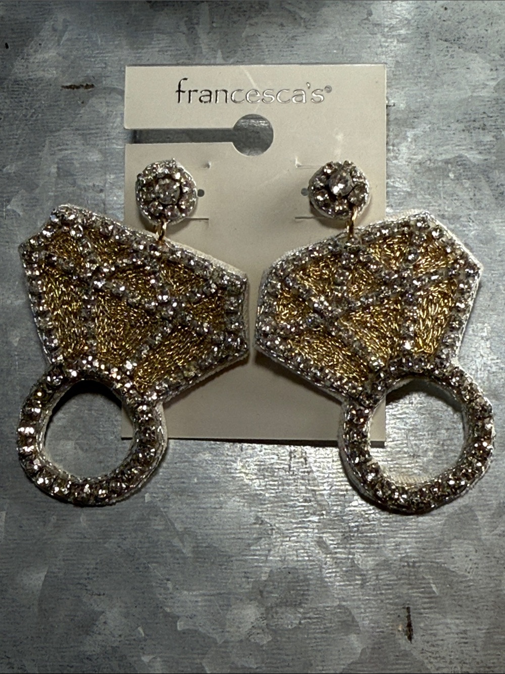 Francesca's Collections Gold and Silver Beaded Geometric Hoop Drop Earrings